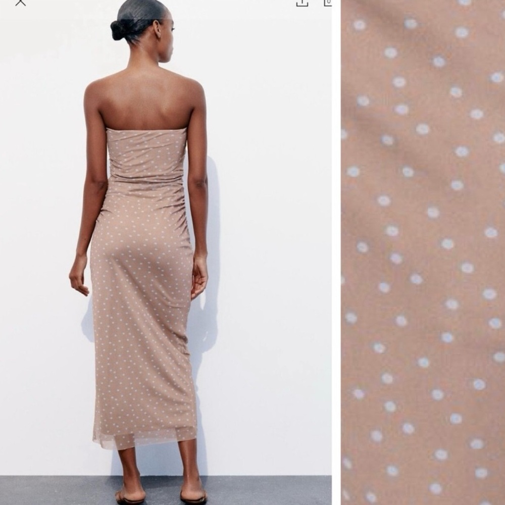 Zara Strapless Tan Polka Dot Dress - Picture 5 of 5